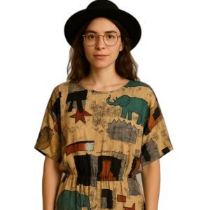 80s Rare Vintage Safari Elephant Novelty Print  Deadstock Jumpsuit Size 12